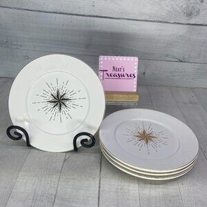 Joann Place & Time STARBURST White Gold Trim Ceramic 8.5" Salad Plates Set of 4